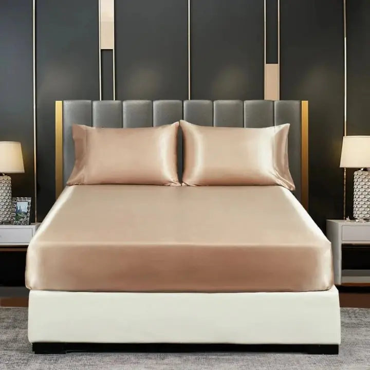 Cooling Ice-Silk Bed Set – Breathable Wrinkle-Free Bedding for Hot Sleepers-Bed Sheet Set-Unique Casa-Khaki-Queen Bed (152x203 cm)-Unique Casa