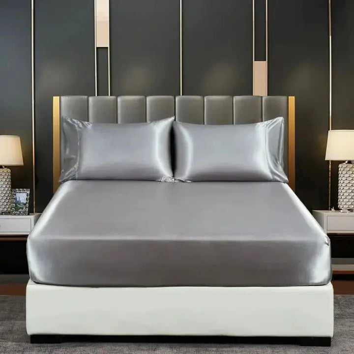Cooling Ice-Silk Bed Set – Breathable Wrinkle-Free Bedding for Hot Sleepers-Bed Sheet Set-Unique Casa-Light Grey-Queen Bed (152x203 cm)-Unique Casa
