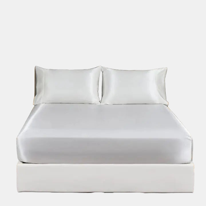 Cooling Ice-Silk Bed Set – Breathable Wrinkle-Free Bedding for Hot Sleepers-Bed Sheet Set-Unique Casa-Of White-Queen Bed (152x203 cm)-Unique Casa