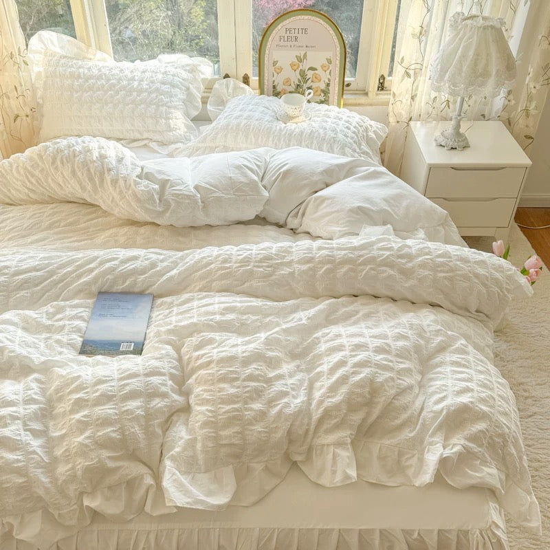 Coquette Princess Bedding Set – Charming and Elegant Comfort for a Royal Bedroom Look-Bedding Set-Unique Casa-White-Single 3 pcs-Unique Casa