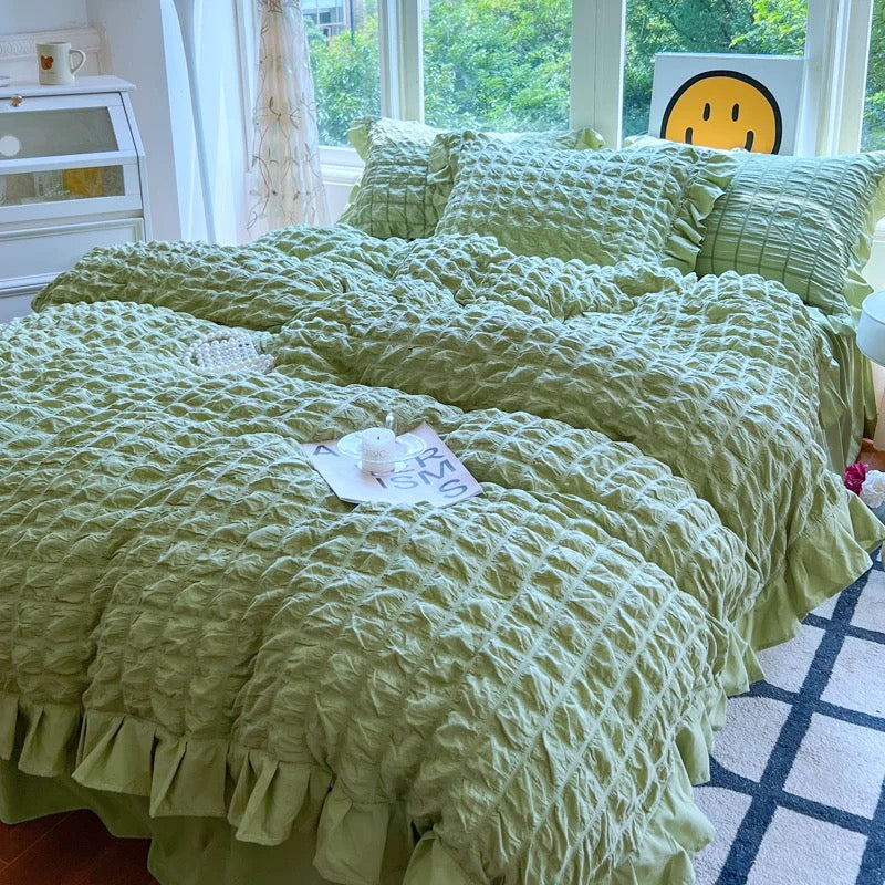 Coquette Princess Bedding Set – Charming and Elegant Comfort for a Royal Bedroom Look-Bedding Set-Unique Casa-Green-Single 3 pcs-Unique Casa