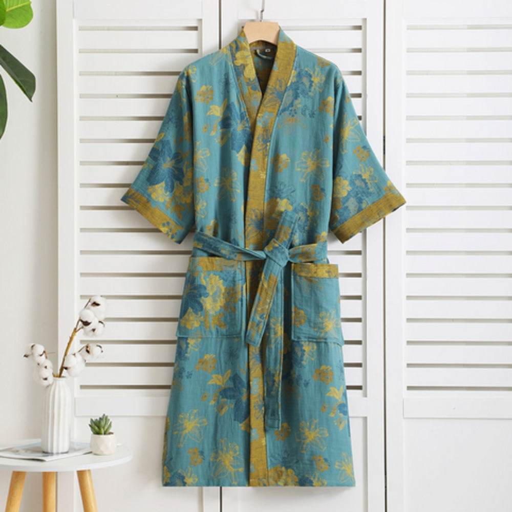 Cotton Bathrobe with Vintage Design – Elegant Dressing Gown for Home Relaxation 3