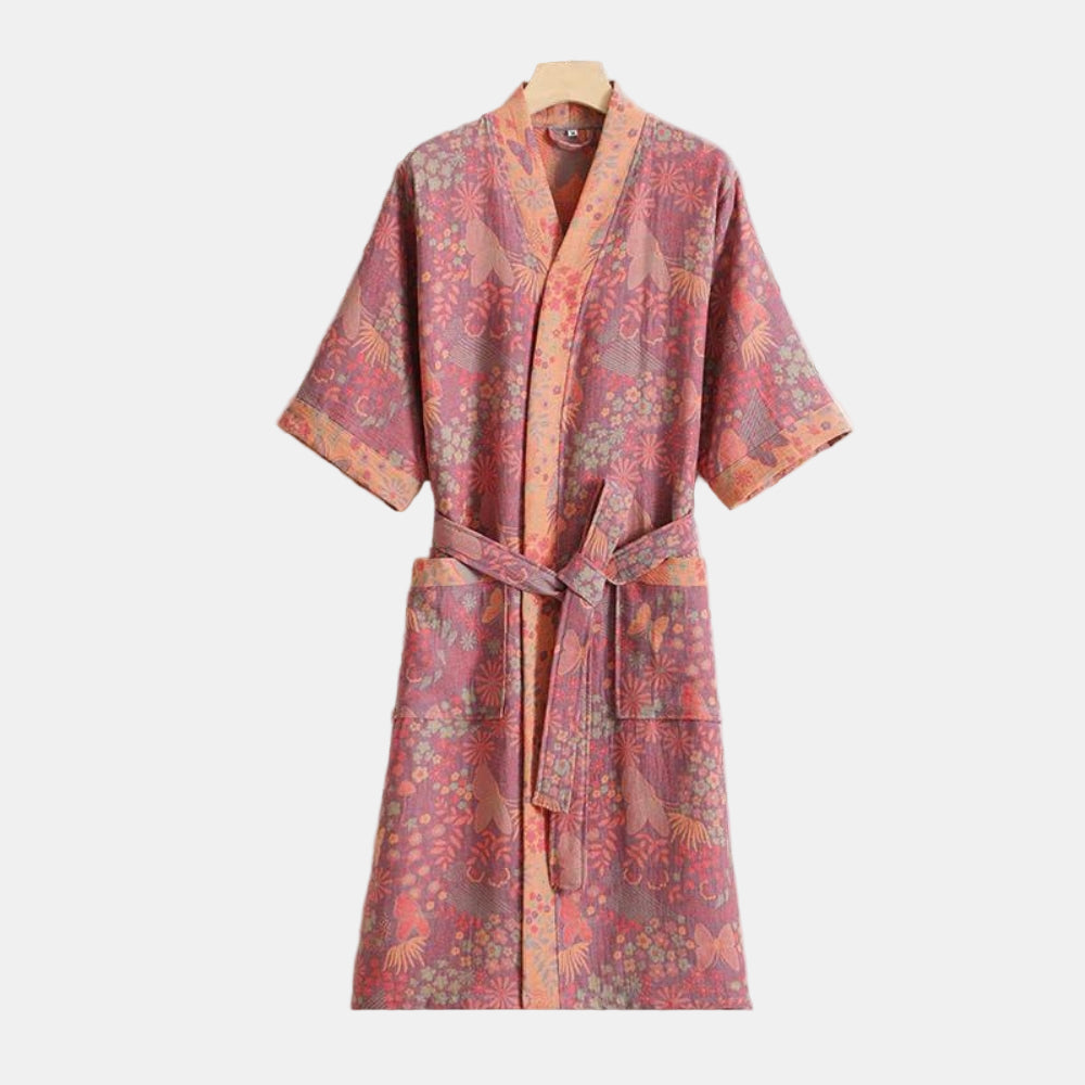 Cotton Bathrobe with Vintage Design – Elegant Dressing Gown for Home Relaxation 0