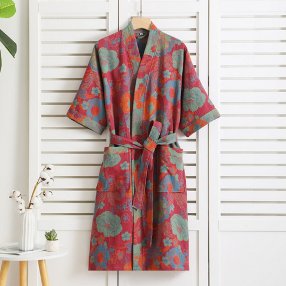 Cotton Bathrobe with Vintage Design – Elegant Dressing Gown for Home Relaxation 4