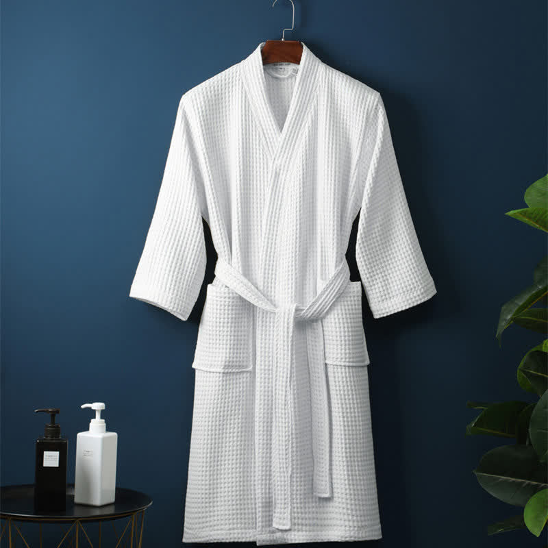 Cotton Waffle Bathrobe for Women – Lightweight V-Neck Dressing Gown with Pockets 8