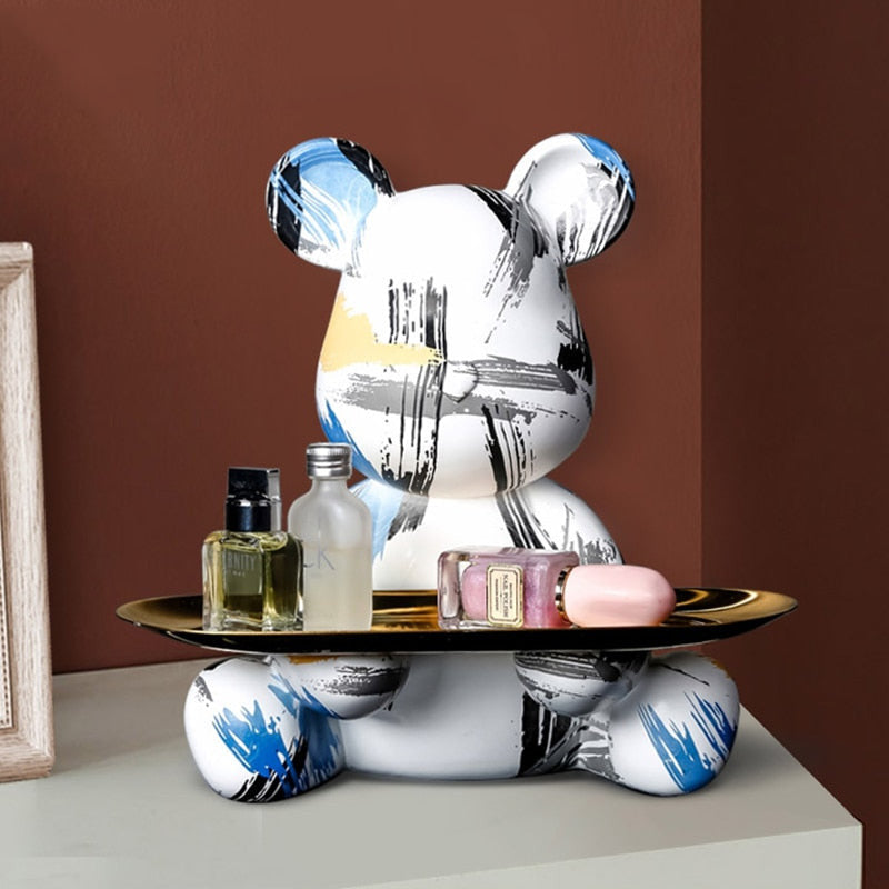 Decorative Tray with Bear Sculpture – Unique Graffiti Art for Home Decor 1