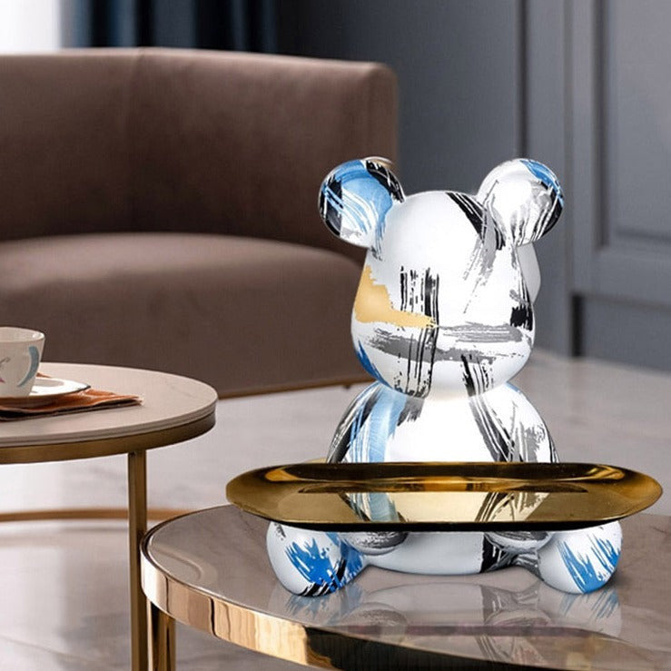 Decorative Tray with Bear Sculpture – Unique Graffiti Art for Home Decor 5