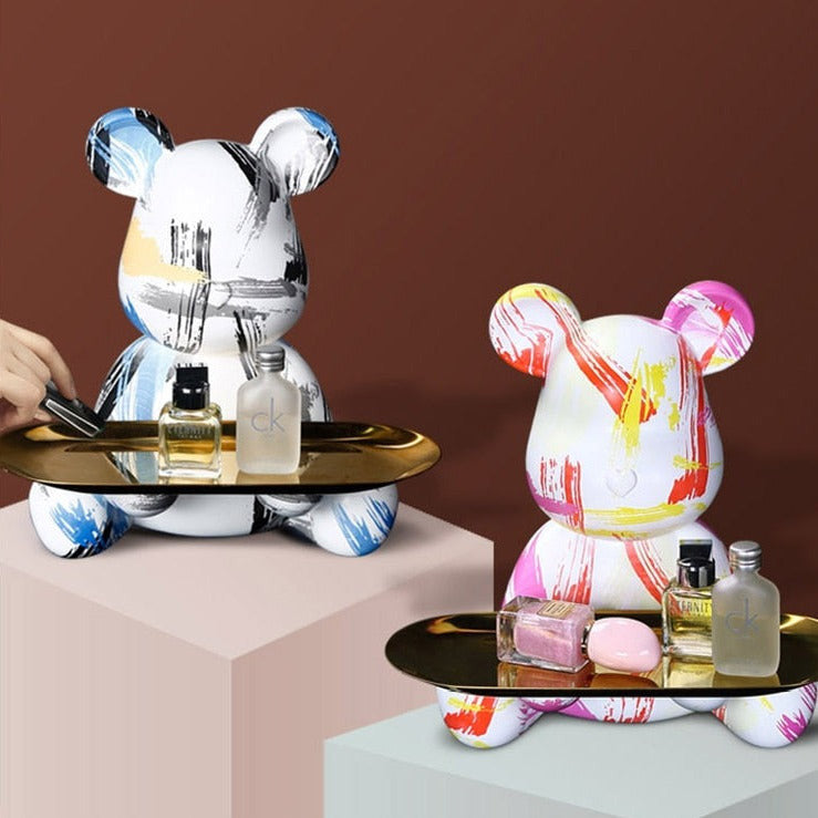 Decorative Tray with Bear Sculpture – Unique Graffiti Art for Home Decor 6