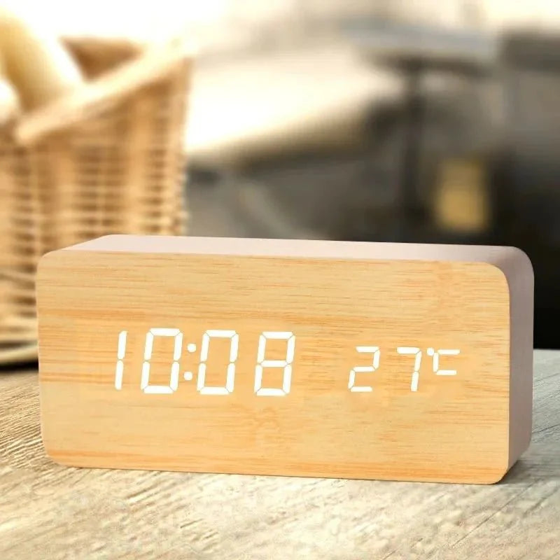 Digital Wooden Alarm Clock with LED Display – Natural Home Desk Clock-Wall Clocks-Unique Casa-Bamboo-Unique Casa