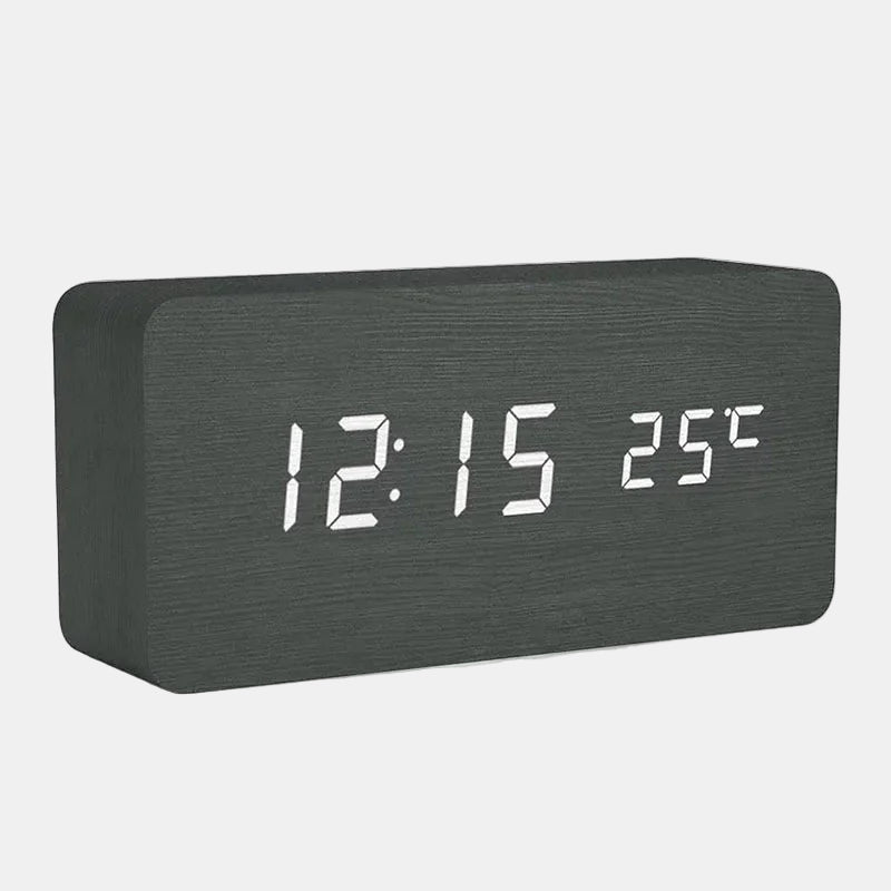 Digital Wooden Alarm Clock with LED Display – Natural Home Desk Clock-Wall Clocks-Unique Casa-Black-Unique Casa