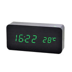 Digital Wooden Alarm Clock with LED Display – Natural Home Desk Clock-Wall Clocks-Unique Casa-Black/green LED-Unique Casa