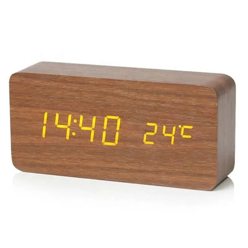 Digital Wooden Alarm Clock with LED Display – Natural Home Desk Clock-Wall Clocks-Unique Casa-Brown-Unique Casa