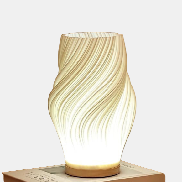 Dimmable Bedside Table Lamp with USB – Modern Wave Shade for Bedroom 0