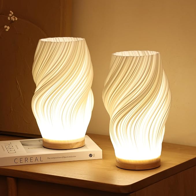 Dimmable Bedside Table Lamp with USB – Modern Wave Shade for Bedroom 1