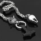 Double Wolf Head & Mjolnir Necklace – Viking Stainless Steel Jewelry-Necklace-Unique Casa-Unique Casa