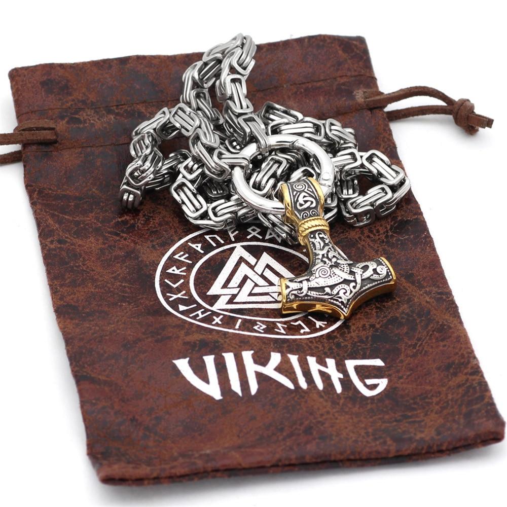 Double Wolf Head & Mjolnir Necklace – Viking Stainless Steel Jewelry-Necklace-Unique Casa-Unique Casa