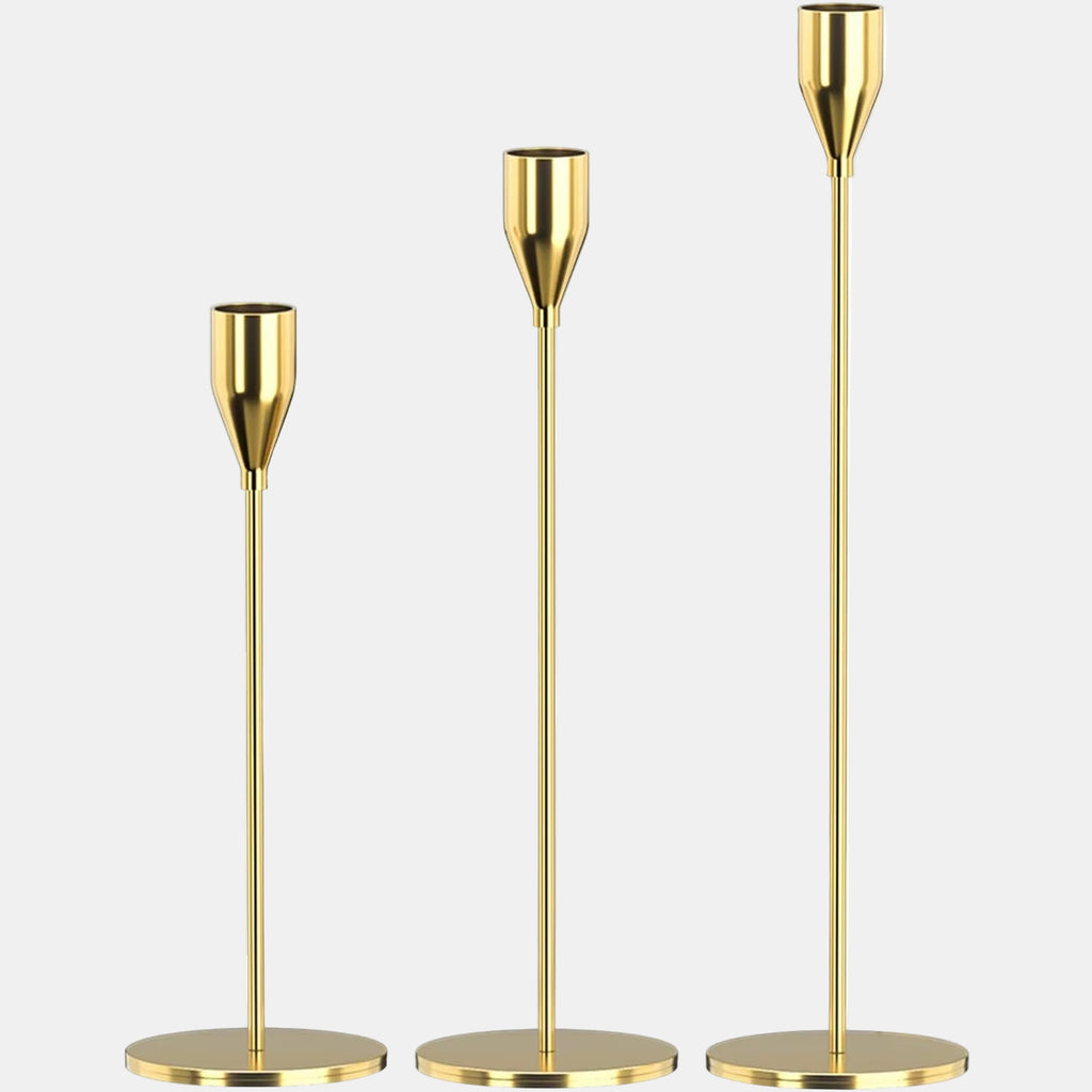 Elegant 3-Piece Glass Candle Holders Set – Decorative Centerpiece for Home-Candle Holders-Unique Casa-Gold-Unique Casa