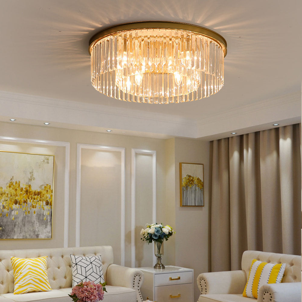 Elegant Crystal Flush Mount Ceiling Light Fixture – Modern Décor for Living Spaces 0