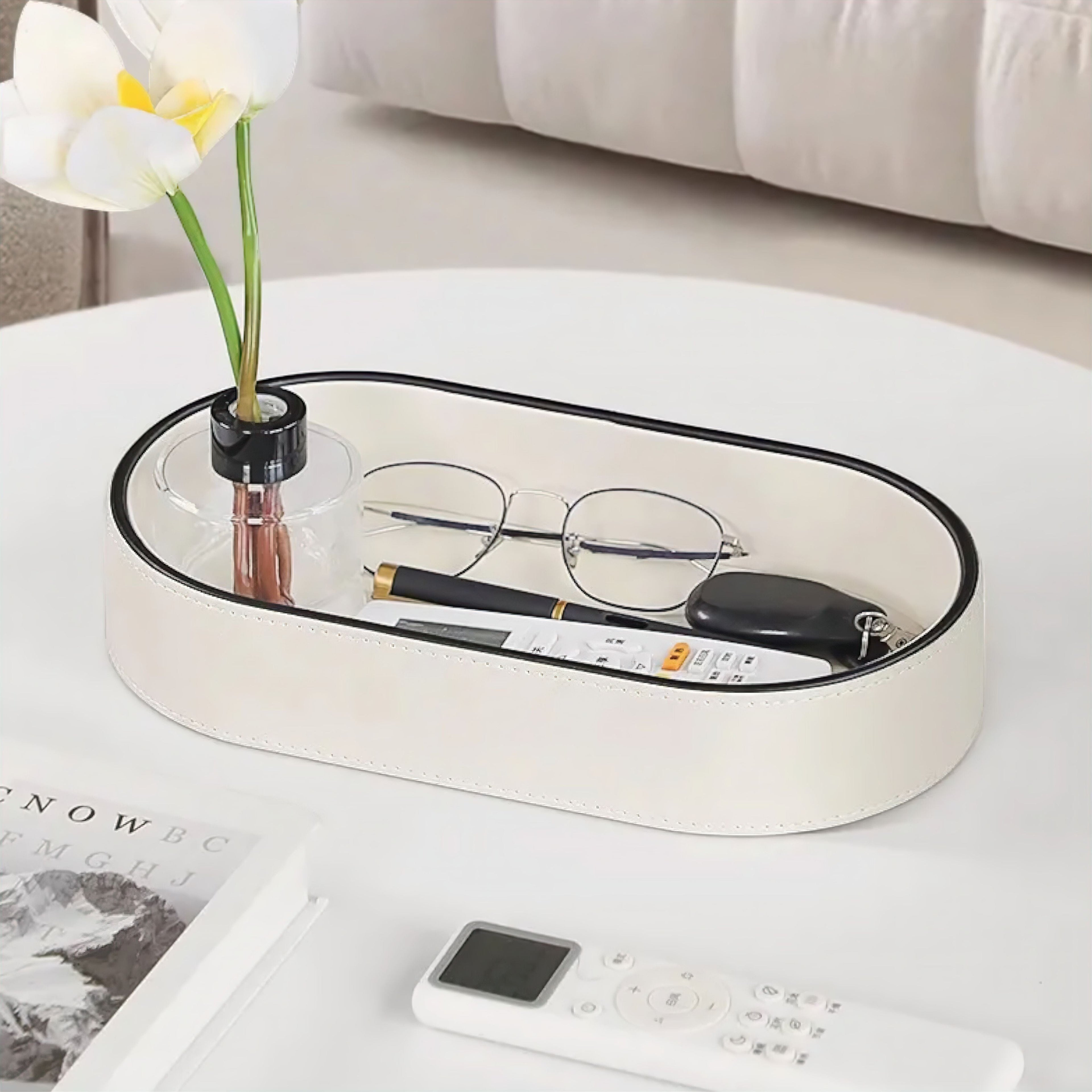 Elegant Desk Organizer Tray in PU Leather – Stylish Storage for Keys and Jewelry 0