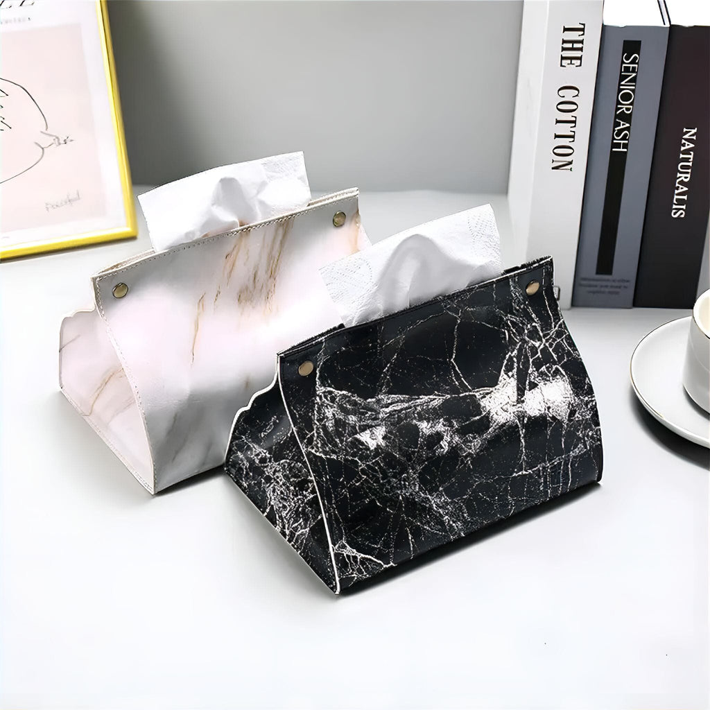 Elegant Marble Tissue Box Holder – Stylish PU Leather Cover for Home Decor 1