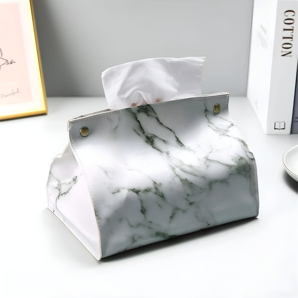 Elegant Marble Tissue Box Holder – Stylish PU Leather Cover for Home Decor 3