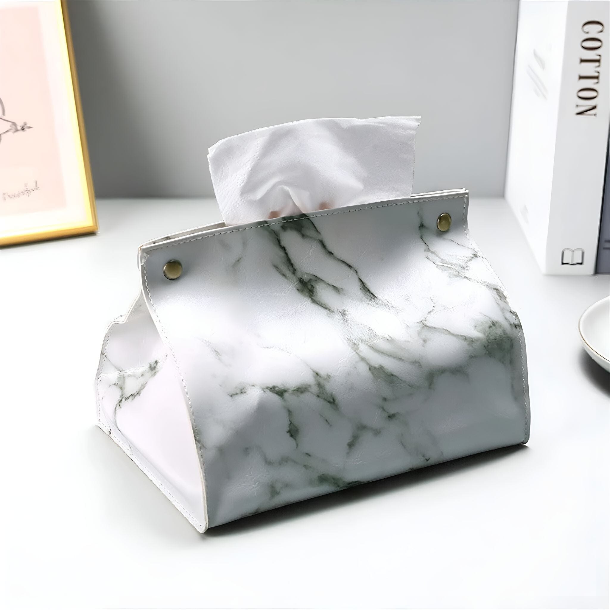 Elegant Marble Tissue Box Holder – Stylish PU Leather Cover for Home Decor 3