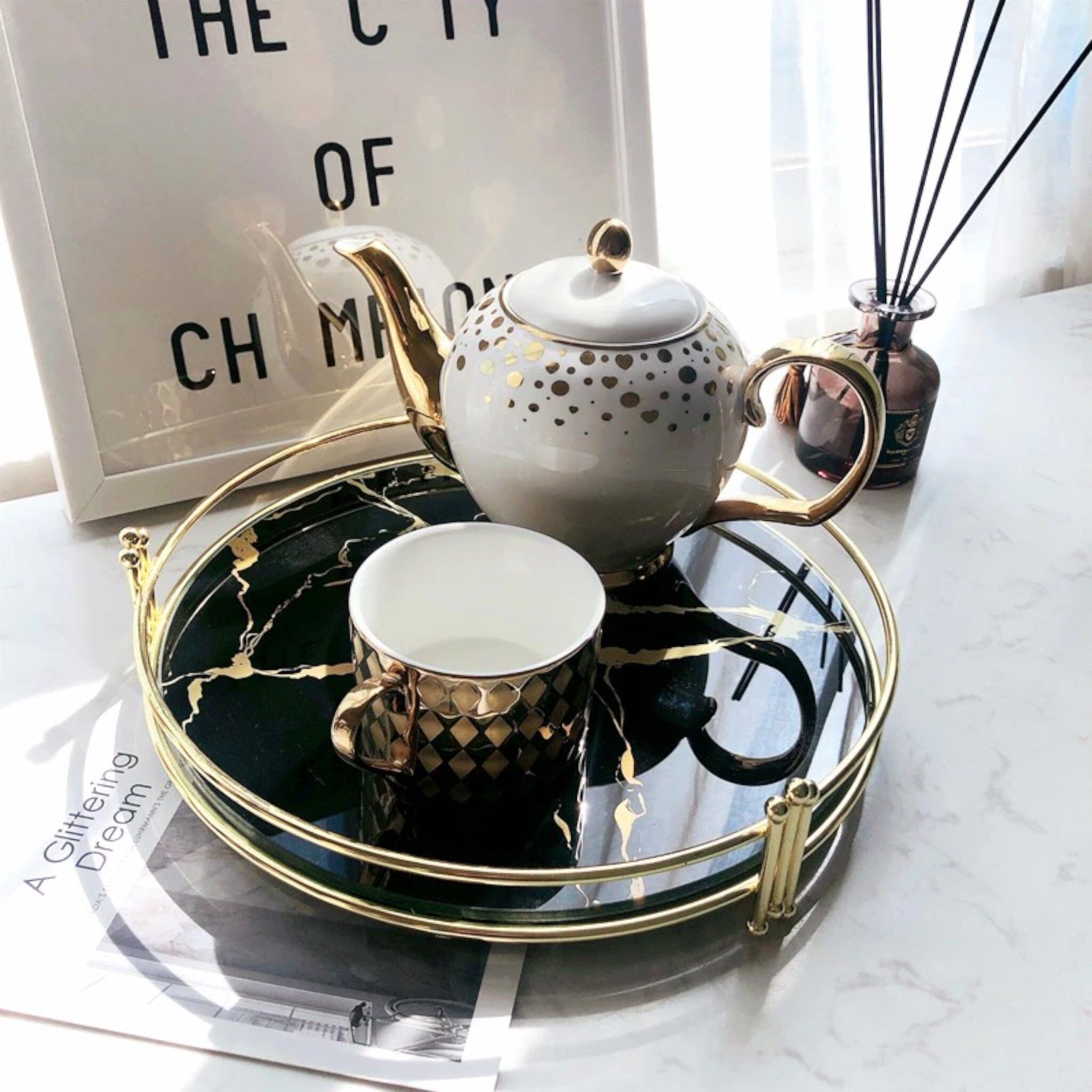 Elegant Mirror Tray – Glass Accent for Home Decor and Organization 0