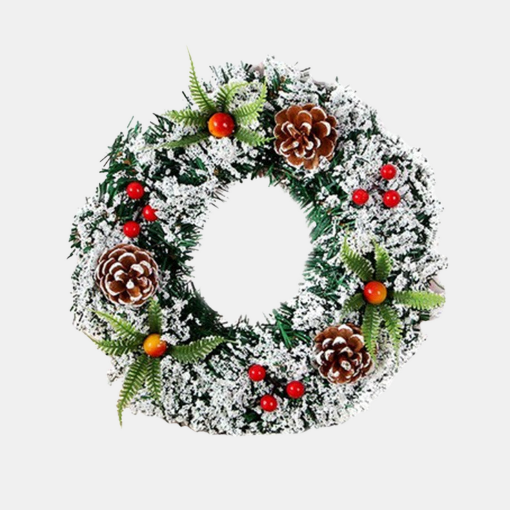 Festive Red Flocked Christmas Wreath – Vibrant Door Decoration for Holidays 0