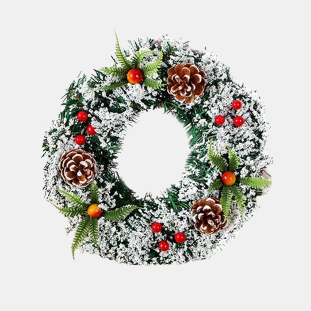 Festive Red Flocked Christmas Wreath – Vibrant Door Decoration for Holidays 0