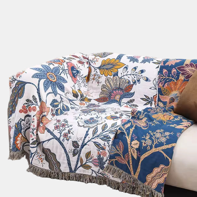 Floral Cotton Throw Blanket – Lightweight Reversible Accent for Home Decor 2