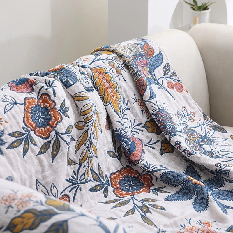 Floral Cotton Throw Blanket – Lightweight Reversible Accent for Home Decor 1