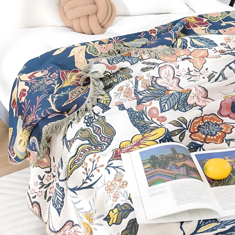 Floral Cotton Throw Blanket – Lightweight Reversible Accent for Home Decor 5