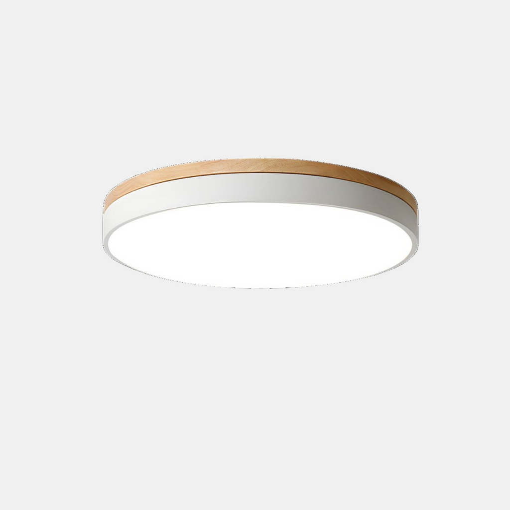 Flush Mount Ceiling Light with Natural Wood Accent – Modern LED Fixture 0