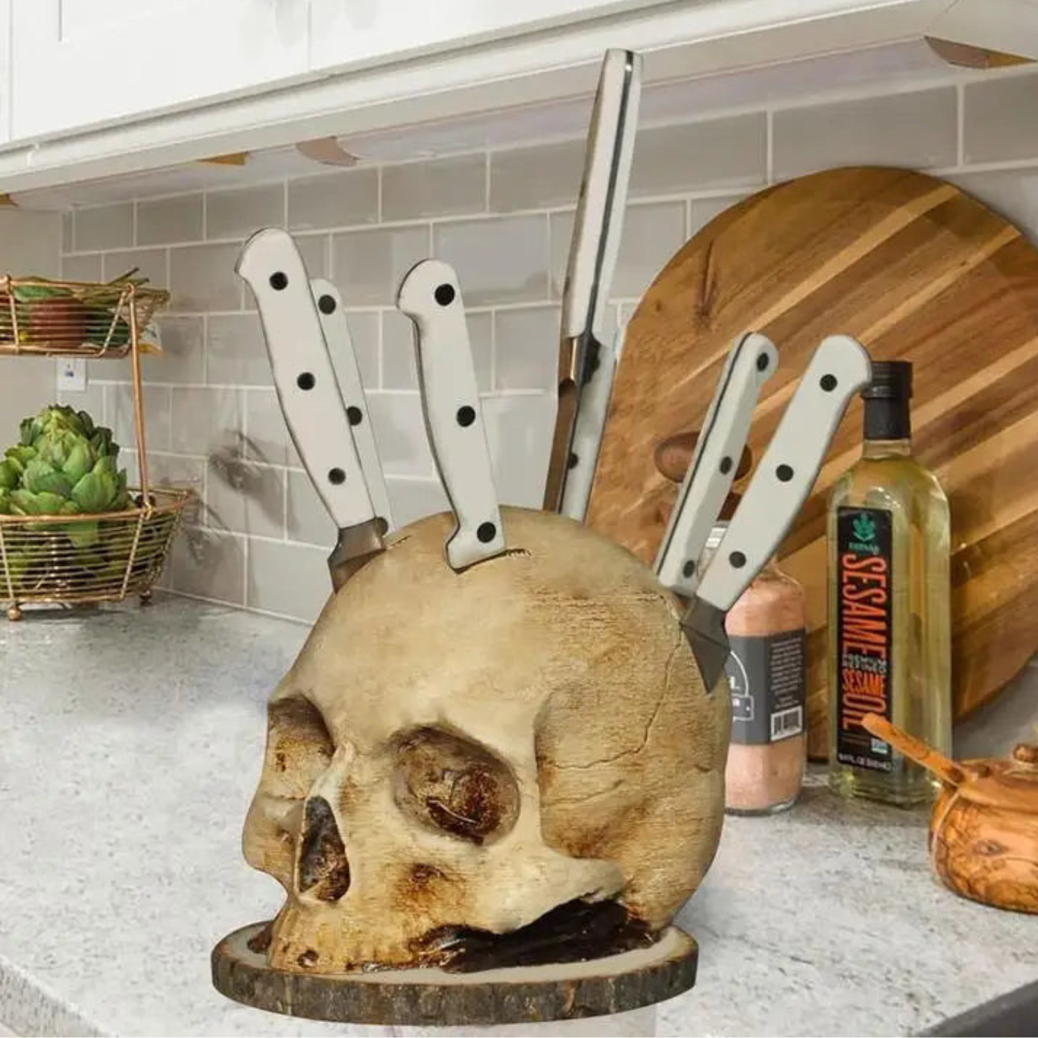 Halloween Skull Knife Holder – Unique Kitchen Decor for Spooky Aesthetics 0