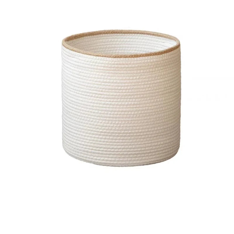 Handmade Round Woven Cotton Rope Basket with Beige Rim-Storage & Organisation-Unique Casa-Large (35*40cm)-Unique Casa