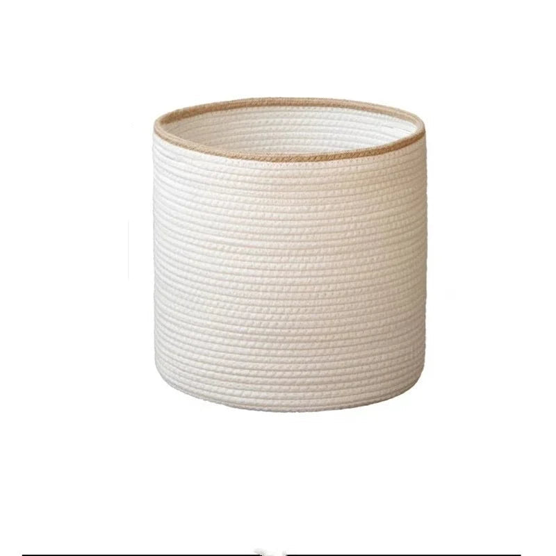 Handmade Round Woven Cotton Rope Basket with Beige Rim-Storage & Organisation-Unique Casa-Medium (30*30cm)-Unique Casa