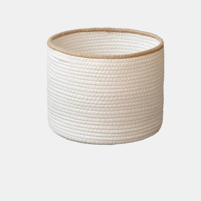 Handmade Round Woven Cotton Rope Basket with Beige Rim-Storage & Organisation-Unique Casa-Small (25*20cm)-Unique Casa