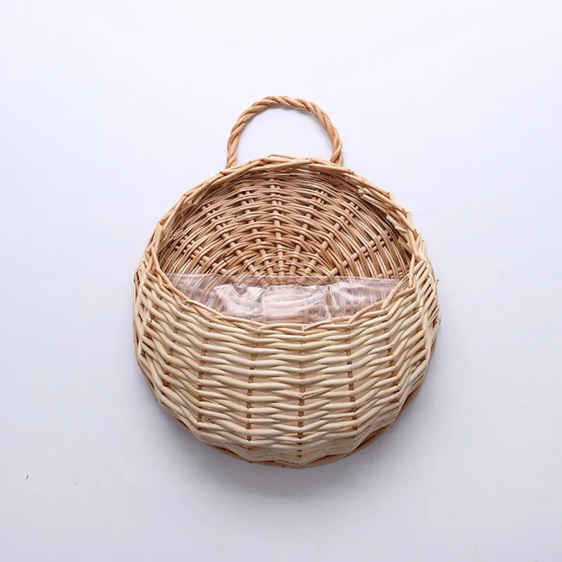 Handmade Wall Mount Rattan Plant & Flower Basket-Storage & Organisation-Unique Casa-Natural-7 inches-Unique Casa