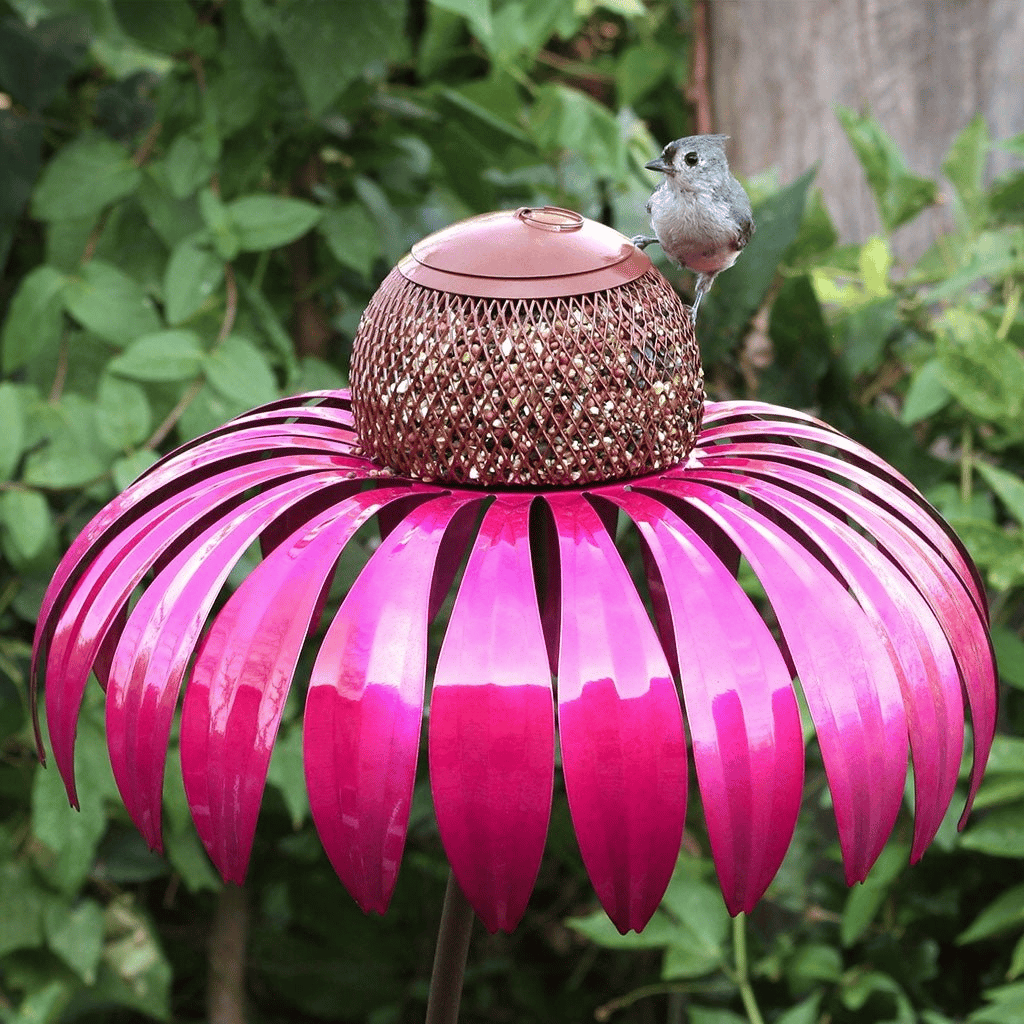 Hanging Bird Feeder with Cone Flower Design – Stylish Garden Decor for Birds 0