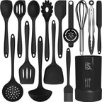 Heat Resistant Silicone Kitchen Utensil Set (15-Pieces)-Unique Casa-Black-Unique Casa