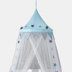 Kids Bed Canopy With Pom Pom Detail-Baby & Children-Unique Casa-Blue-Unique Casa