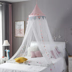 Kids Bed Canopy With Pom Pom Detail-Baby & Children-Unique Casa-Pink-Unique Casa