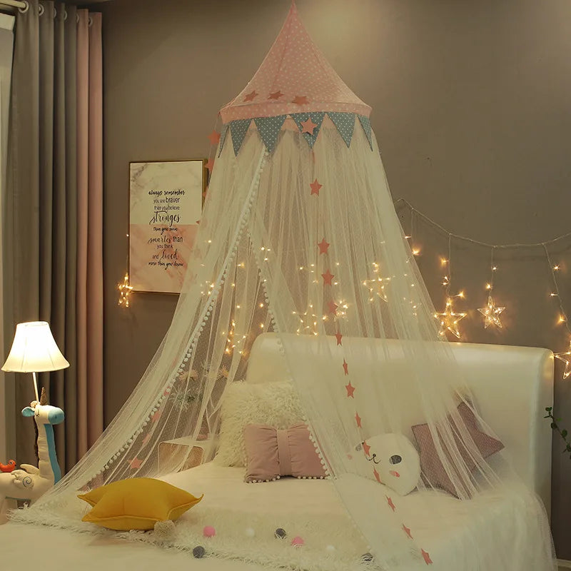 Kids Bed Canopy With Pom Pom Detail-Baby & Children-Unique Casa-Unique Casa