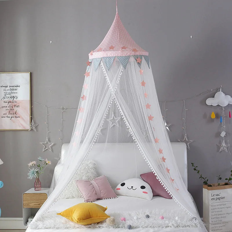 Kids Bed Canopy With Pom Pom Detail-Baby & Children-Unique Casa-Unique Casa