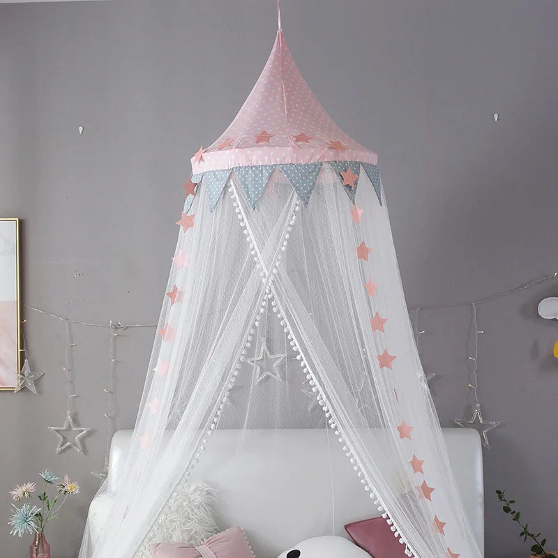 Kids Bed Canopy With Pom Pom Detail-Baby & Children-Unique Casa-Unique Casa