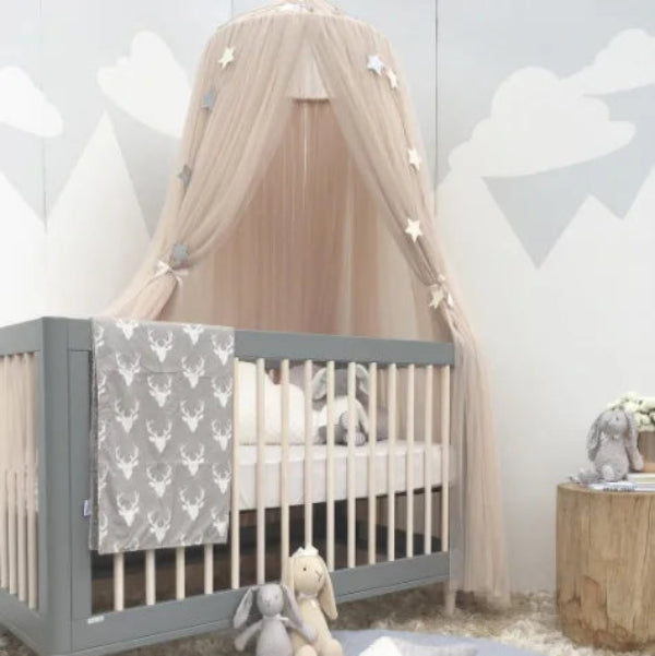 Kids Bed Canopy with Star Decoration -Baby & Children-Unique Casa-Beige-Unique Casa