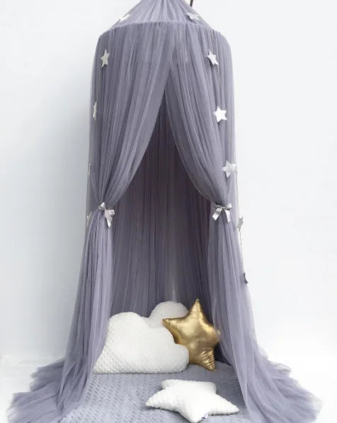 Kids Bed Canopy with Star Decoration -Baby & Children-Unique Casa-Grey-Unique Casa