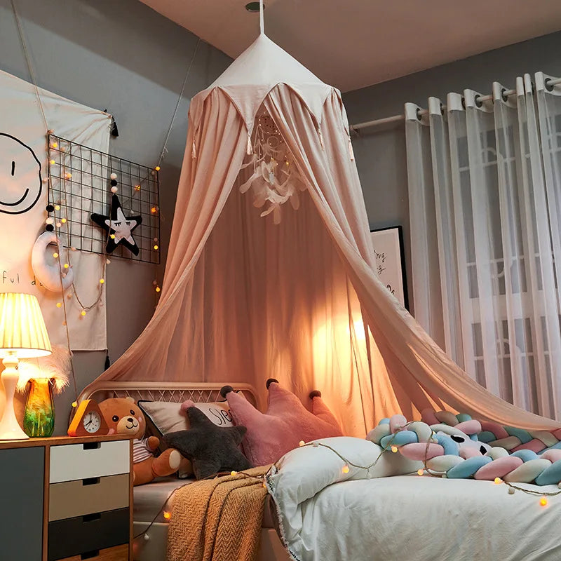Kids Bed Canopy With Tassel & Frill Design-Baby & Children-Unique Casa-Light Pink with Tassel-Unique Casa