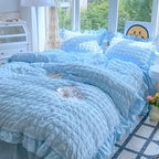 Coquette Princess Bedding Set – Charming and Elegant Comfort for a Royal Bedroom Look-Bedding Set-Unique Casa-Blue-Single 3 pcs-Unique Casa