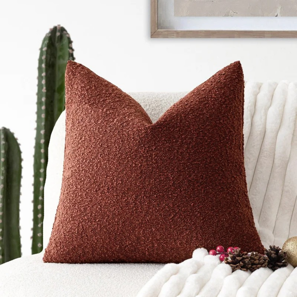 Luxe Bouclé Cushion Cover 45x45 cm – Timeless Comfort & Style-Cushion Cover-Brick Red-Unique Casa